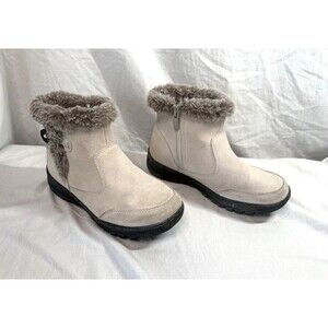 Khombu Women's Iris Suede Winter Faux Fur Ankle Boots Cream Taupe Size 6